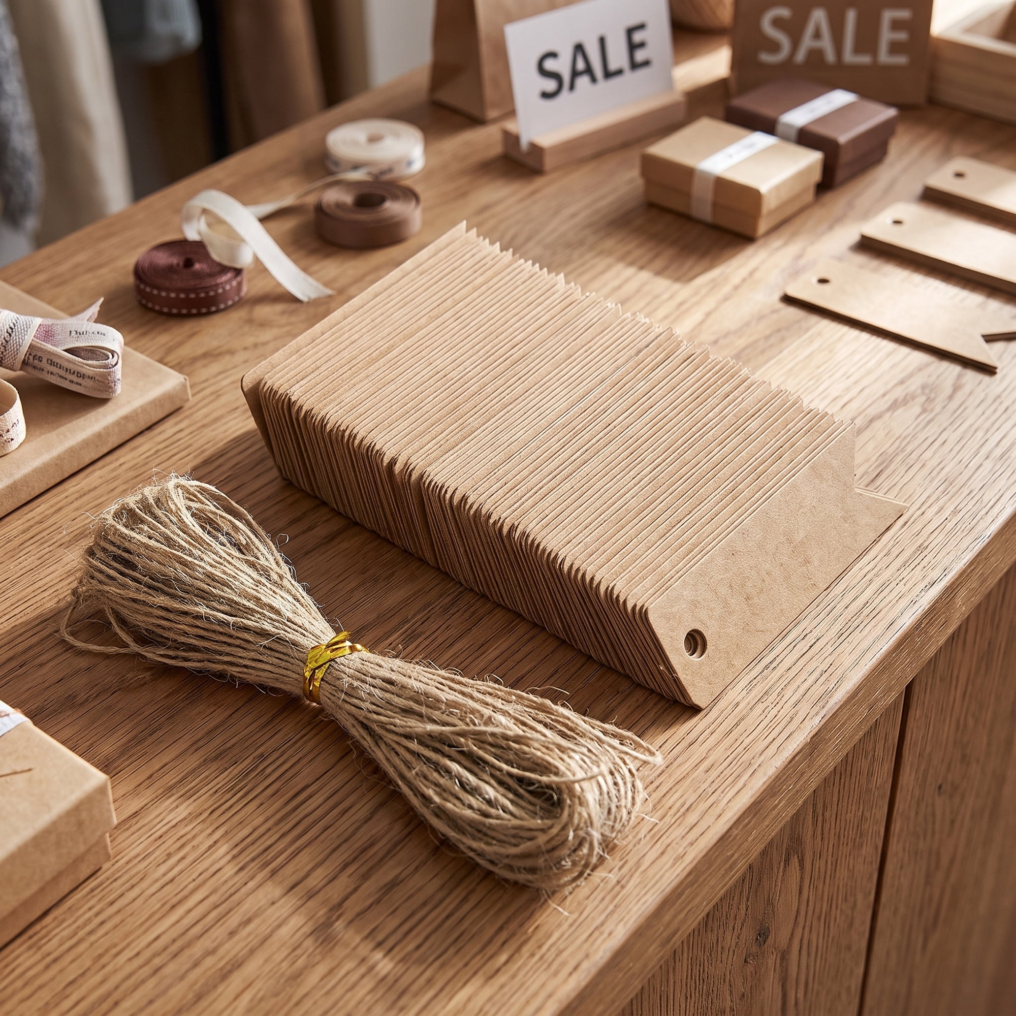 Unique Bargains Gift Tags with Natural Twine for All Occasions 0.8" x 2.8" Brown