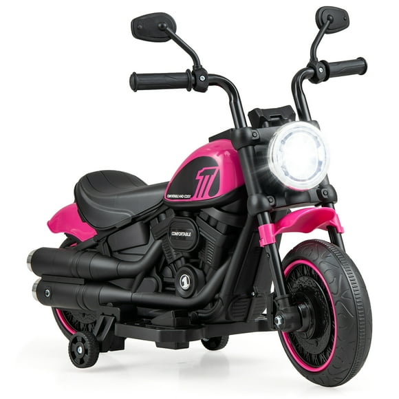 Costway Motocicleta eléctrica para niños de 6 V con ruedas de entrenamiento, faros LED, tablero de música, color rosa