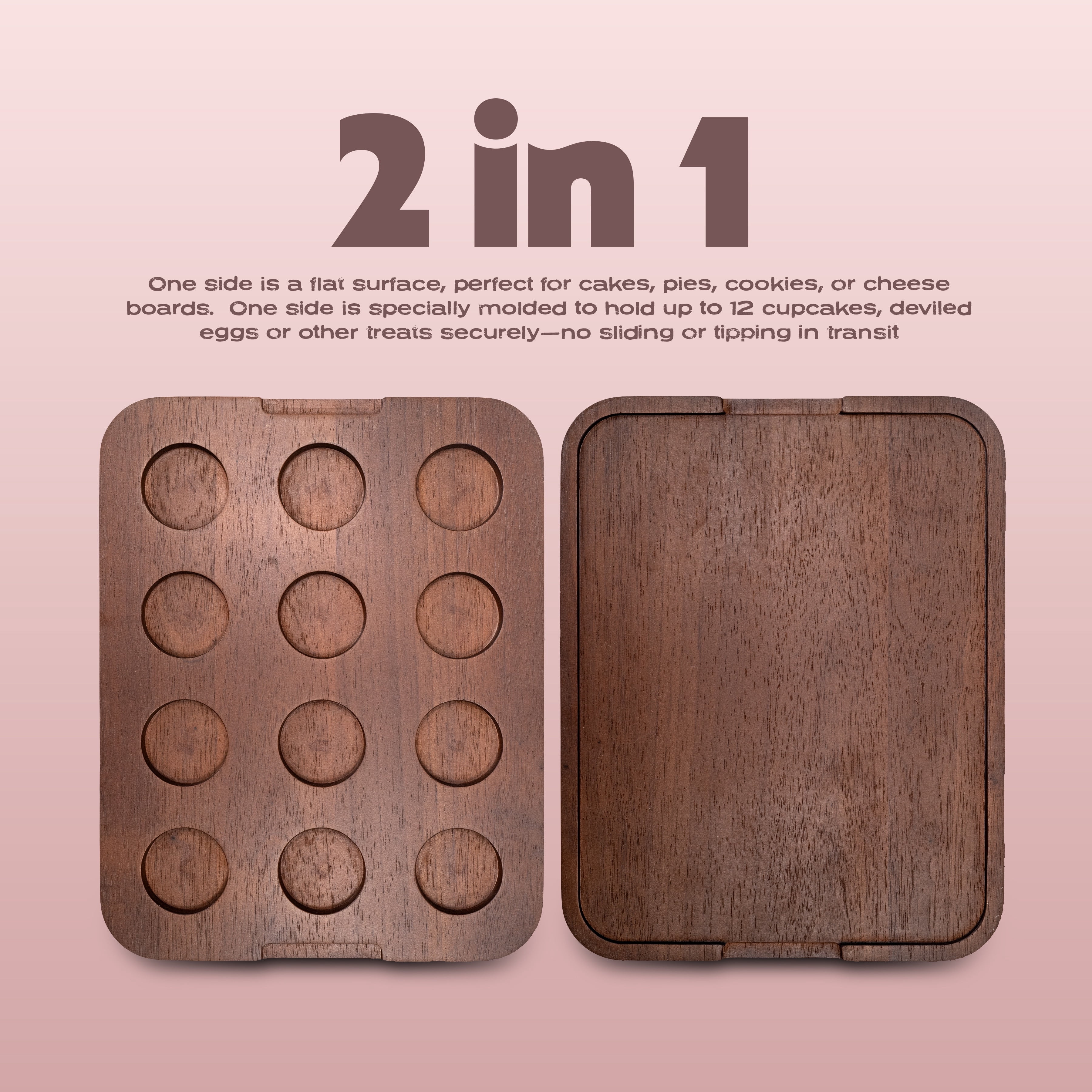 Cook with Color 12-Cupcake Reversible Dark Walnut Wood Rectangular Cake Carrier with Clear Locking Lid