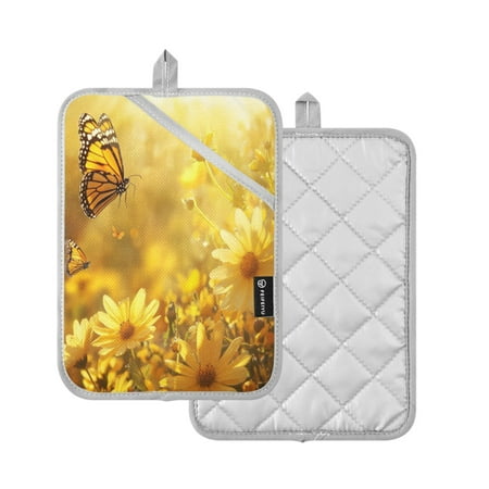 

2-Pack Pot Holders Heat Resistant Kitchen Oven Mitts 7x9.8in for Oven Microwave & BBQ Yellow Flowers and Butterfly