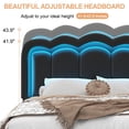 thumbnail image 4 of Queen Size Bed Frame with 4 Storage Drawers and LED Lights, Upholstered Platform Bed with Adjustable Chic Double Wavy Headboard, Charging Station, Metal Slats Support, White, 4 of 11