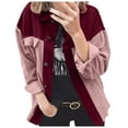 thumbnail image 2 of IROINNID Women's Short Shacket Jacket Stripes Long Sleeve Casual Stripe Patchwork Long Cardigan Tops jjj, Red, 2 of 8