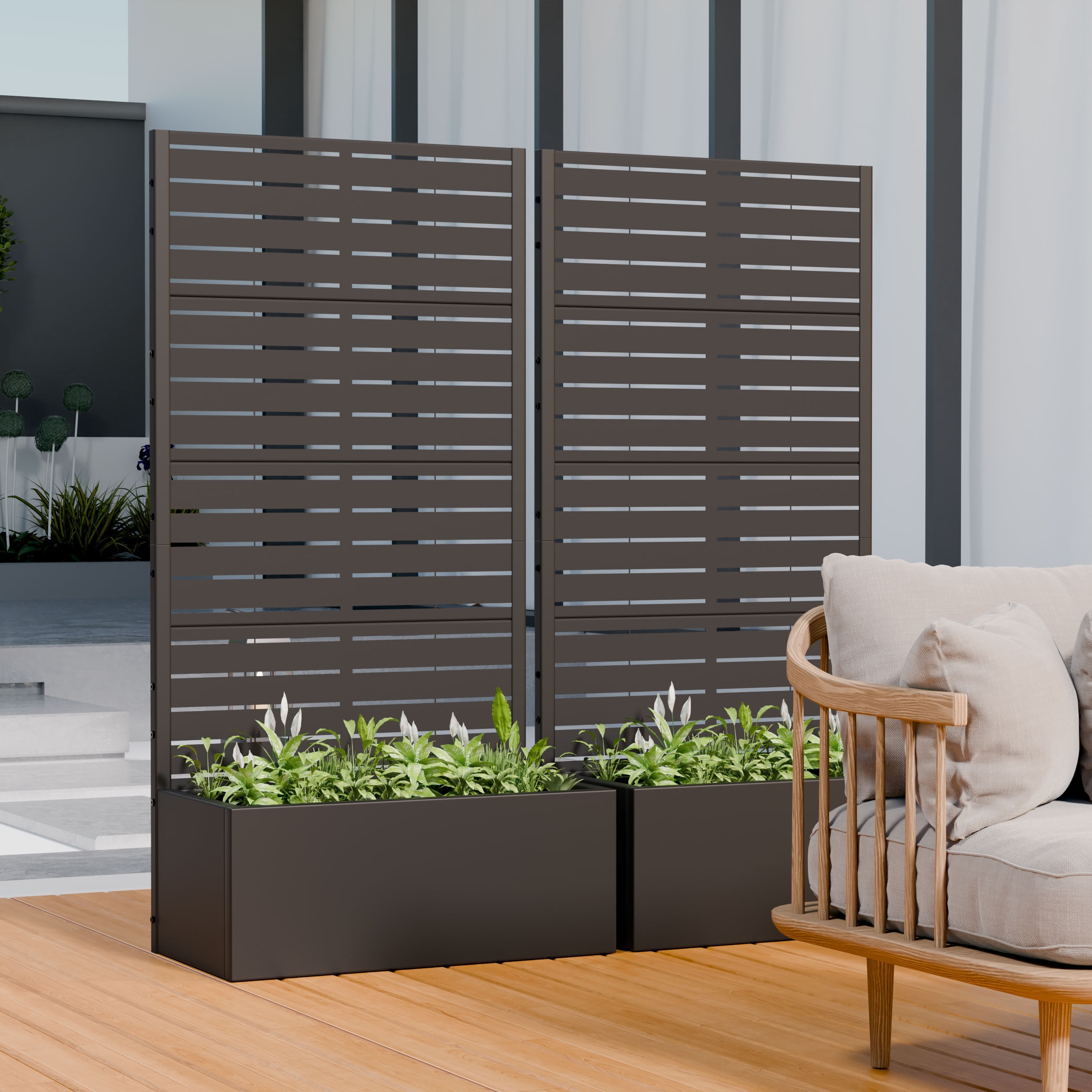 MAYEERTY 4 Panels Outdoor Metal Planter Box, Durable Weather-Resistant Planter, 2 pcs Decorative Metal Flower Box for Patio, Balcony, Garden