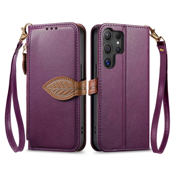 ELEHOLD Crossbody Case for Samsung Galaxy S26 Ultra, Shockproof Leather Zipper Wallet Case with Kickstand, Magnetic Buckle,Purple