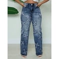 thumbnail image 2 of Women's High - Waisted Wide - Leg Jeans Cross Patch Design Y2K Streetwear Trend Casual Ladies Inelastic Jeans Cotton Denim Distressed Wash Fashion Casual Pants for Edgy Looks, 2 of 4