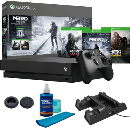 Microsoft Xbox One X Metro Saga Bundle w/ Vertical Stand + Joystick Grips + Screen Cleaner