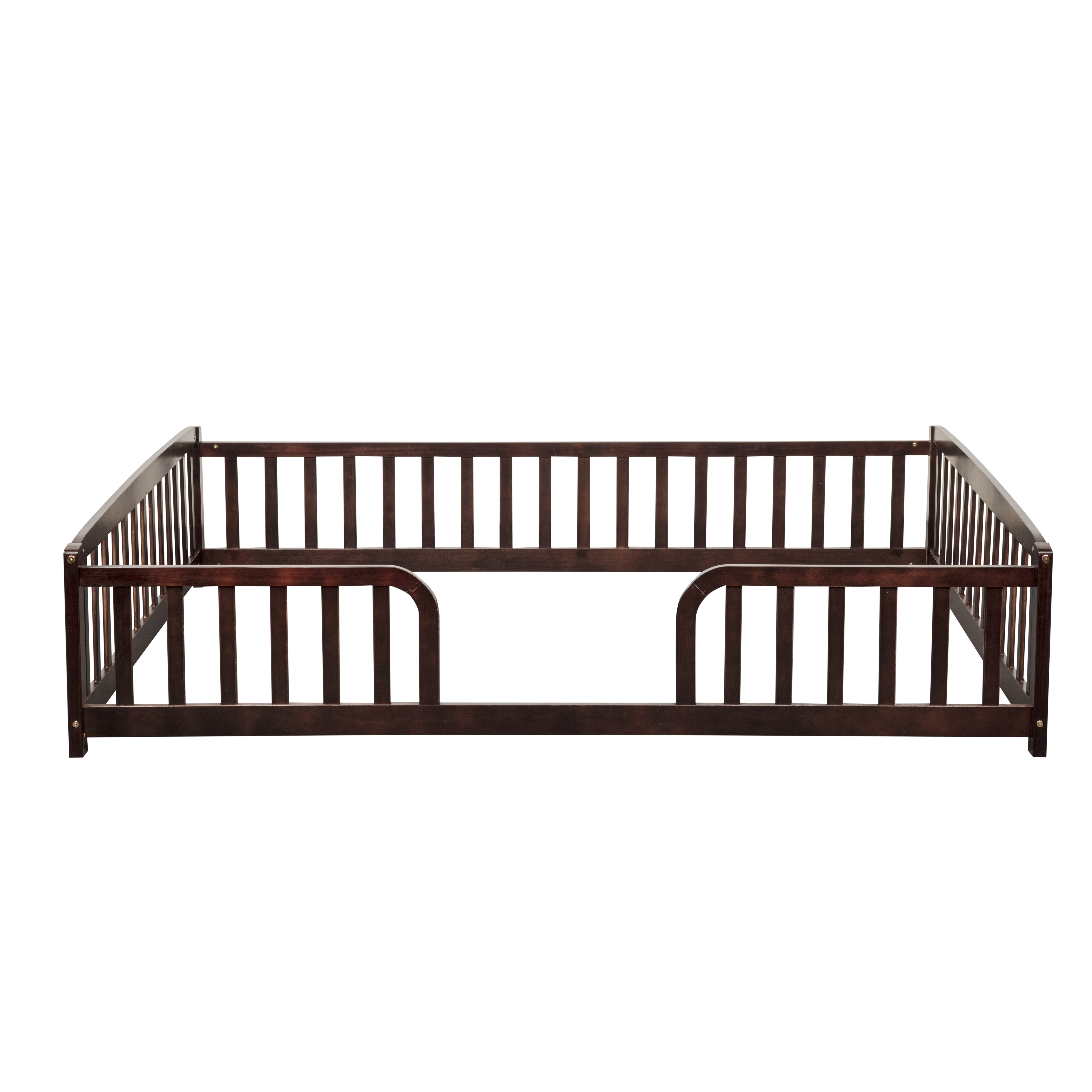 Mintazer Full Size Toddler Floor Bed with Guardrails & Central Entrance, Espresso