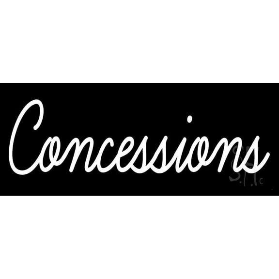 White Cursive Concessions LED Neon Sign 13" Tall x 32" Wide - inches Black Square Cut Acrylic Backing, with Dimmer - Premium built indoor Sign for Storefront.