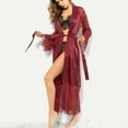 thumbnail image 5 of TFEOQRY Night Robe for Women Sexy Lace Tie Nightgown Long Sleeved Sleepwear Pajamas Robe Burgundy, 5 of 8