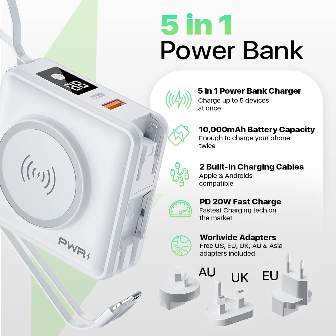 PWR Mobile 5 in 1 Power Bank, Portable Power Pack, New