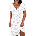 thumbnail image 1 of Mini Vestido de Verano Color Sólido Cuello en V Manga Corta Vestido de Becerro Medio, Vestido Corto de Verano, 1 of 5