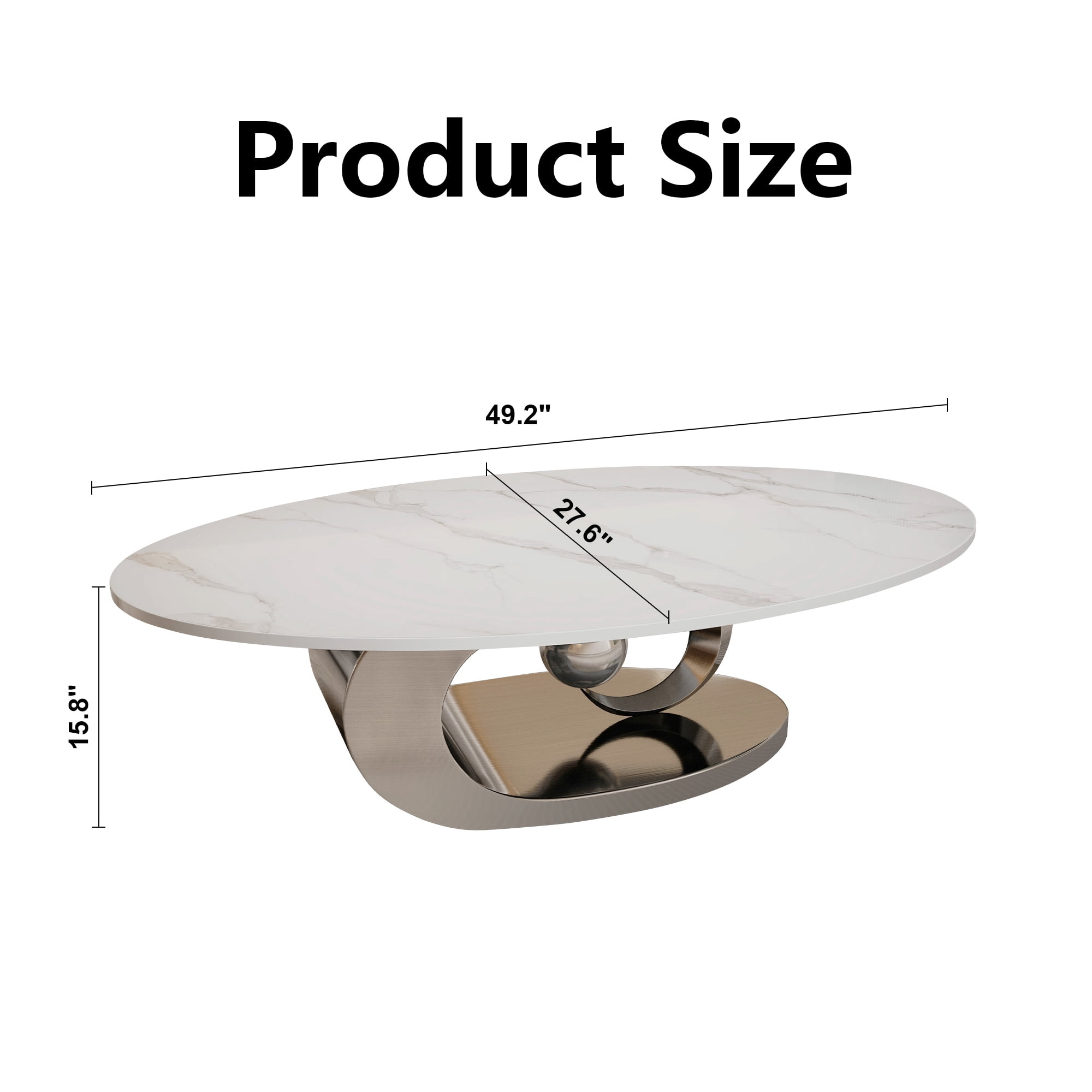Oval Coffee Table Modern Minimalist Faux Marble Top with Sculptural Grey Stainless Steel Base Luxury SpaceSaving Design art deco coffee table 51.2"L x 27.6"W