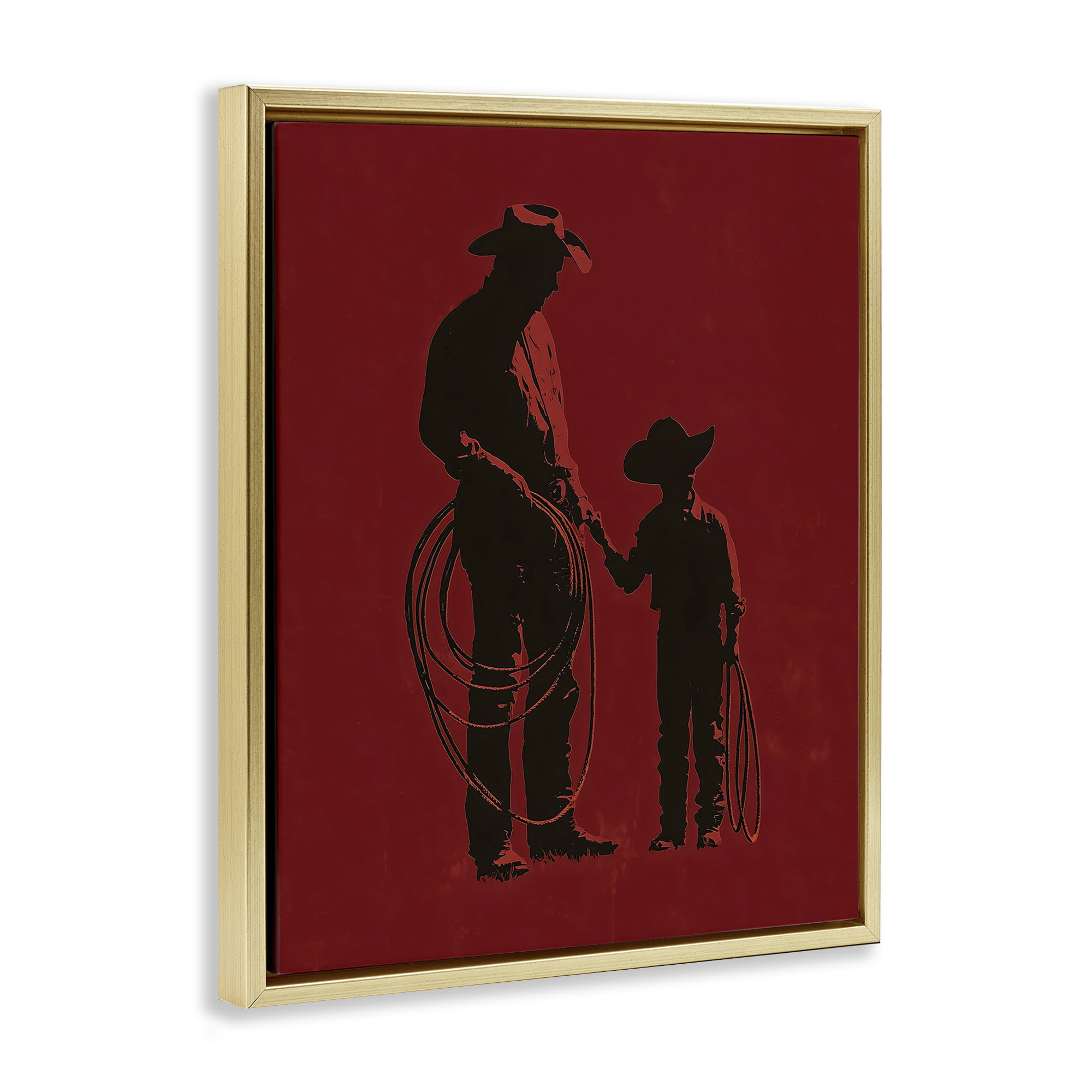 Burgundy Cowboy Father & Son Gold Framed Floater Canvas Wall Art, design by Arlington Prints