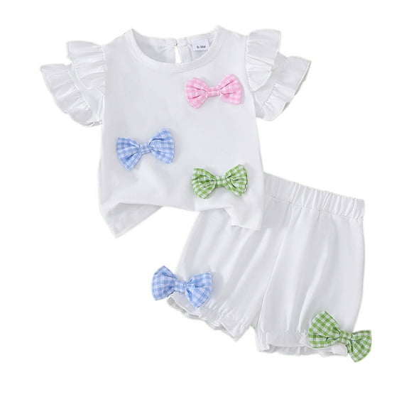 Gubotare Girls' Short Sets Toddler Girls Outfit Sets Toddler Kids Baby Girls Summer Cute Tie-dye Printed Short-sleeved Clothes (White,Size 6-9 Months)