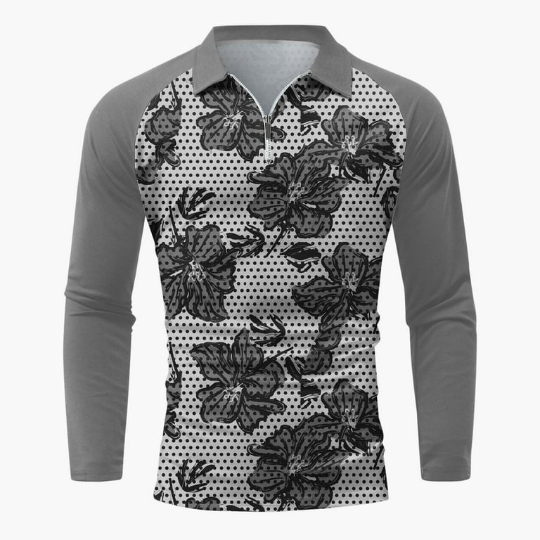 adviicd Grey Magellan Shirts for Men Fashion Men's Long Sleeve Polo Shirt  Casual Slim Fit Shirts Contrast Color Patchwork T Shirts Cotton Tops 