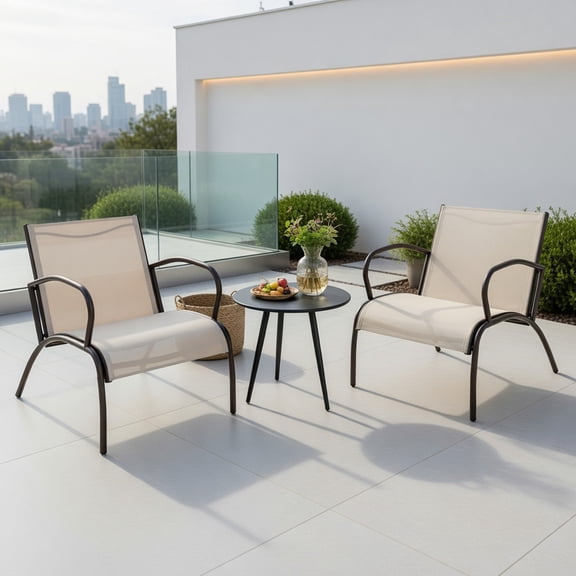 Topcobe 3 Piece Patio Metal Aluminum Wide Armchair and Table Set, Outdoor Patio Furniture for Garden Backyard Pool Deck-Rusic Brown