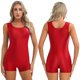 thumbnail image 3 of Traje de baño brillante para mujer, peleles de Color sólido, elástico, cuello redondo, Mono corto ajustado, Yoga, culturismo, gimnasio y Fitness, 3 of 5