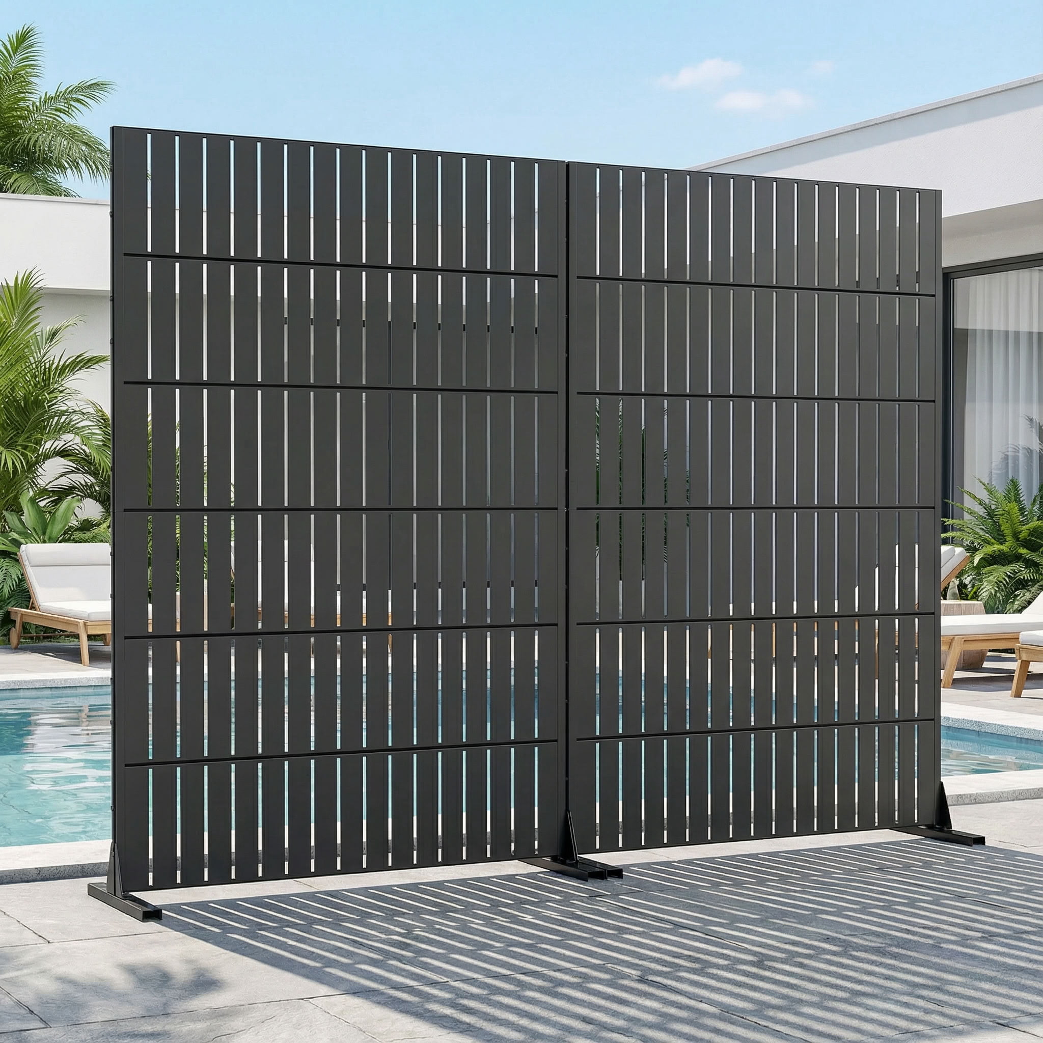 MAYEERTY 72*47in Outdoor Privacy Screen, Horizontal Slat Metal Privacy Panel, Yard Privacy Divider for Patio, Balcony, Garden