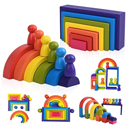 Juego de apilamiento de arco iris de madera BOZE SUPOD Juguete Bloques de construcción