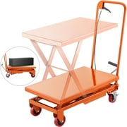 VEVOR Hydraulic Scissor Lift Table 500LBS , Lift Table Cart 28.5-Inch Lifting Height, Manual Scissor Lift Table w/ 4 Wheels and Foot Pump, Elevating Hydraulic Cart for Material Handling, Orange
