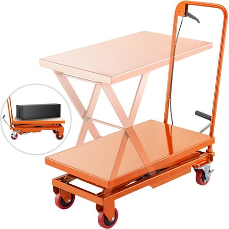 VEVOR Hydraulic Scissor Lift Table 500LBS , Lift Table Cart 28.5-Inch Lifting Height, Manual Scissor Lift Table w/ 4 Wheels and Foot Pump, Elevating Hydraulic Cart for Material Handling, Orange