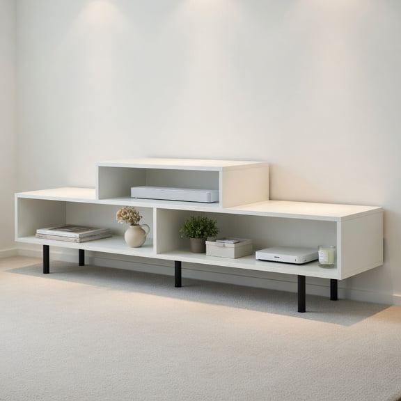 Resenkos 3 Cubby TV Stand for TVs Up to 70 Inch, Open Storage Compartment Entertainment Center for Living Room, White