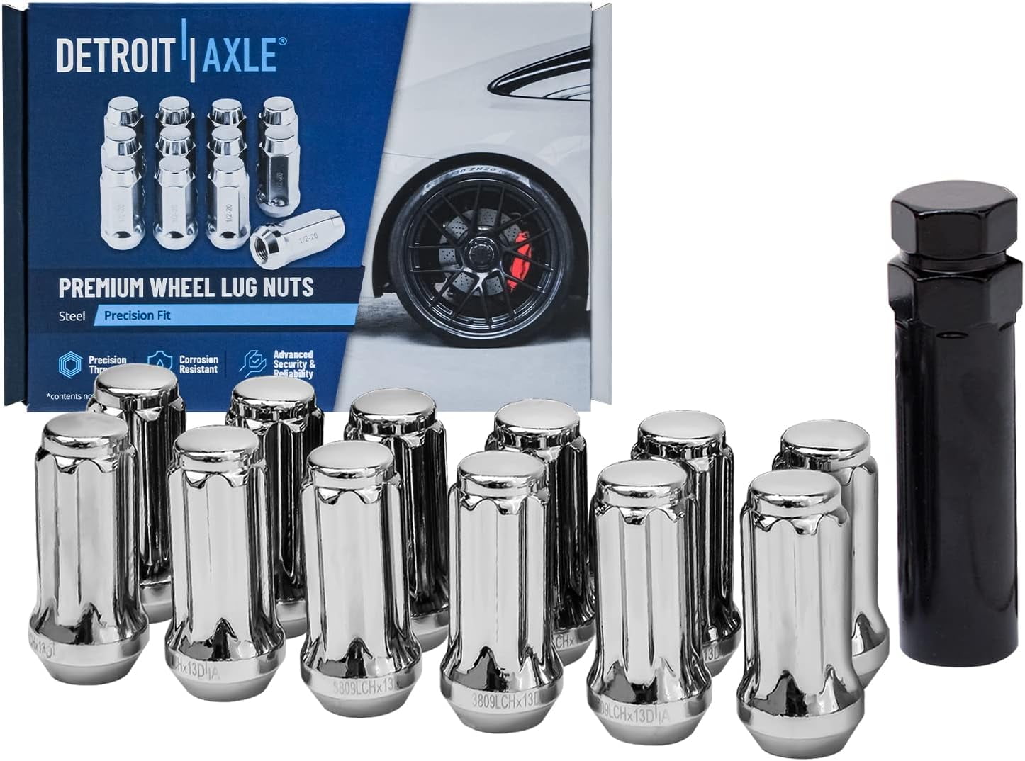 Detroit Axle - 4WD Front Wheel Hubs Control Arms Suspension Kit + 12pc Lugnuts w/Key Replacement for 2000-2006 Chevy GMC Silverado Sierra 1500 Tahoe Yukon - 28pc Set