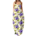 thumbnail image 2 of Lenago Robe Sans Manches Grande Taille pour Femmes Mode Taille Mi-Haute Col en V Rayures Imprimé Floral Robe Longue de Plage Été en Solde, 2 of 5