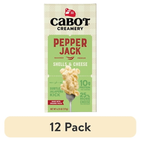 (12 pack) Cabot Pepper Jack Macaroni & Cheese Shells with Organic Pasta, 6.25 oz Box, Shelf-Stable