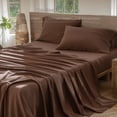 thumbnail image 4 of MooMee 100% Washed Cotton Sheet Set Queen Linen Like Textured Breathable Durable Soft Comfy 4pcs (Cocoa Brown), 4 of 6