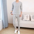 thumbnail image 4 of comerut 2 Pcs/Set Winter Men Thermal Underwear Set Round Neck Long Sleeve Warm Thick Plush Plus Size Slim Fit Elastic Open Crotch Men Pajamas Set Homewear Clothing, 4 of 8