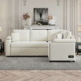 thumbnail image 2 of 87" Pull Out Sofa Bed, Modern Button Tufted 3 Seater Sectional Corner Couch, Comfy Boucle Upholstery L Shaped Sleeper Sofabed with Cupholders&USB Ports, Power Sockets, for Living Room, Beige, 2 of 9
