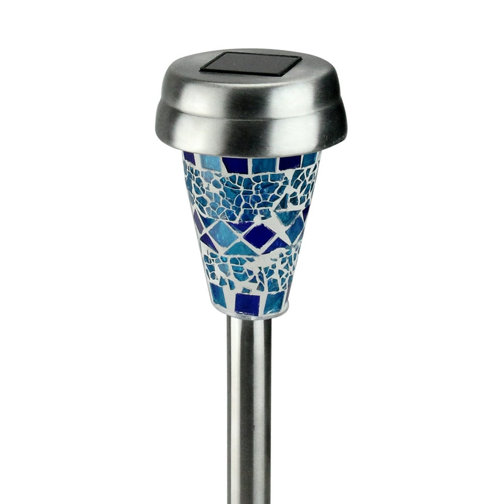9.75" Blue and Turquoise Mosaic Solar Light with White LED Light and