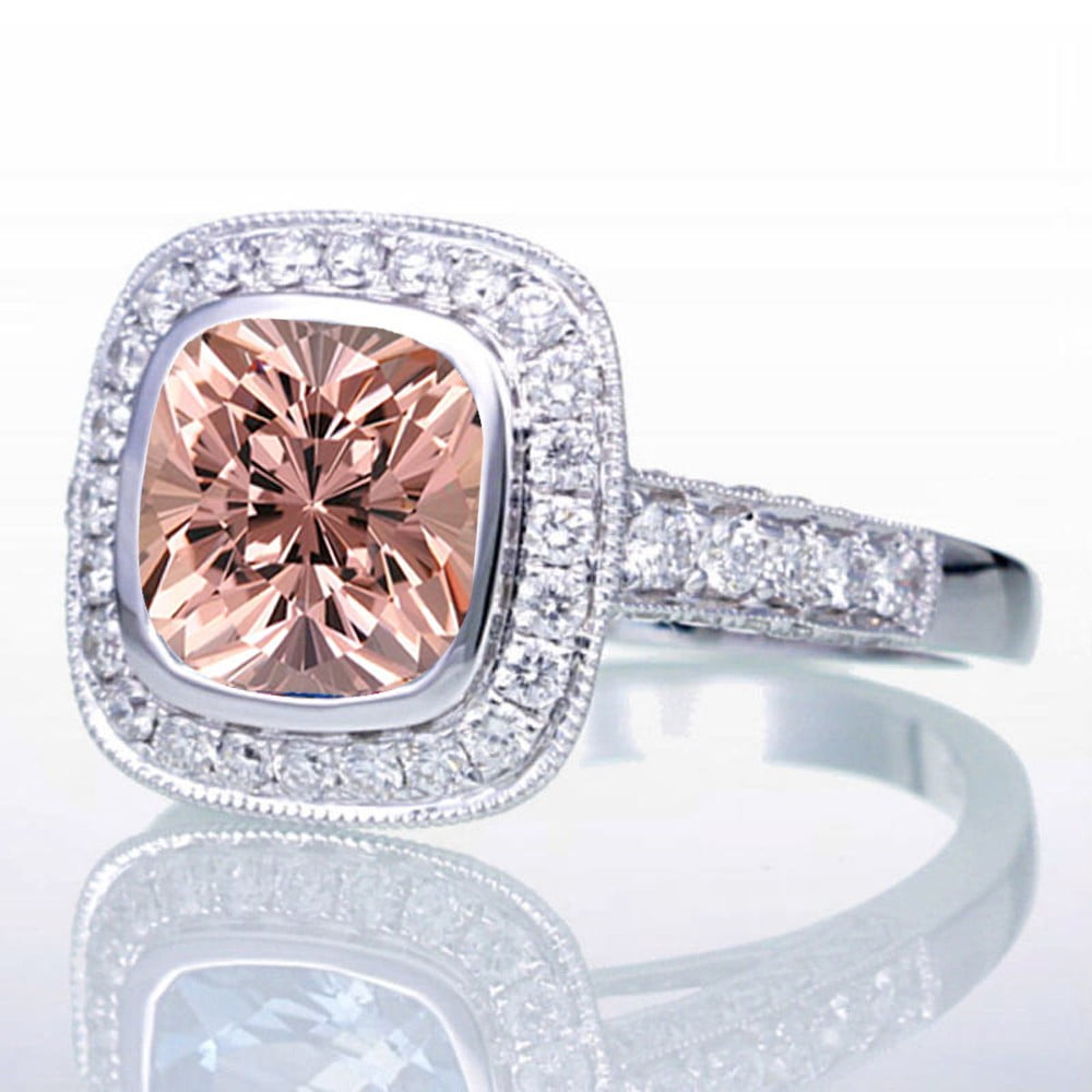 Jeenjewels 1 5 Carat Cushion Cut Morganite And Diamond Halo