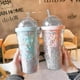 thumbnail image 2 of 550ml Rainbow Plastic Water Bottle Double Layer Sequins Drinking Cup With Straw Women Girl Gift 26-27s, 2 of 4
