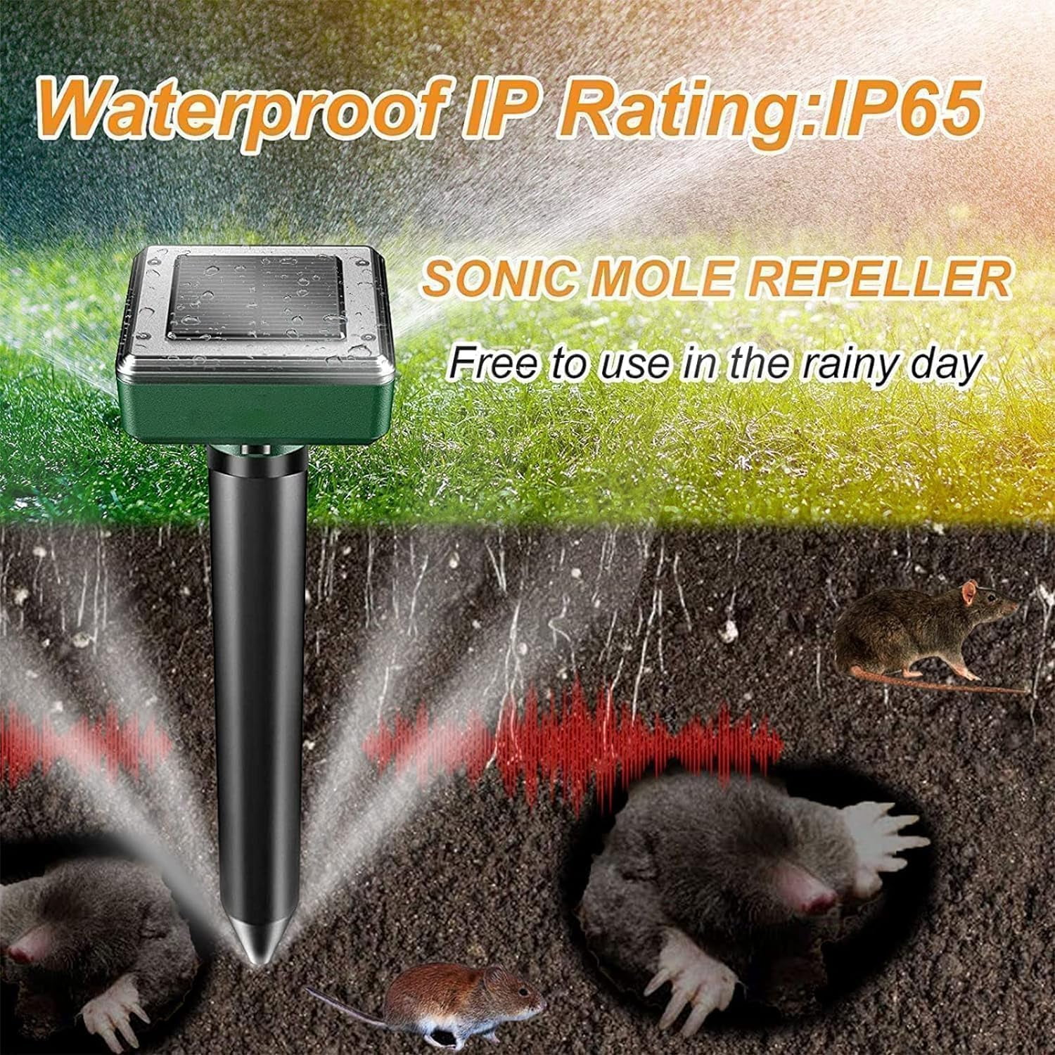 Solar Powered Mole Repeller Gopher Deterrent 8 Pack Outdoor Groundhog Repellent Ultrasonic Snake Armadillo Repeller Waterproof Effective for Yard Lawn Garden