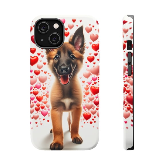 DistinctInk Tough Case for Apple iPhone 15 PLUS (6.7" Screen), Compatible with MagSafe Charging - Valentine's Day Belgian Laekenoi Puppy