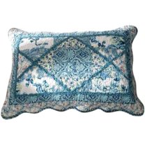 Tache Cotton Patchwork Farmhouse Antique Blue White Floral Scalloped Petal Dance 20x36 King Pillow Sham 1 Piece