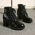 thumbnail image 7 of Lovzfmll Ankle Boots for Women, Chunky Heel Motorcycle Boots Chunky Leather, Pointed Toe Lace Up Mid Heel Round Toe Fall Booties Black Boots, 7 of 7