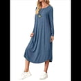 thumbnail image 1 of Vestido Informal Holgado de Cuello Redondo y Larga para Mujer, con Bolsillos Inclinados y Dobladillo Curvo. Azul Marino L, 1 of 9