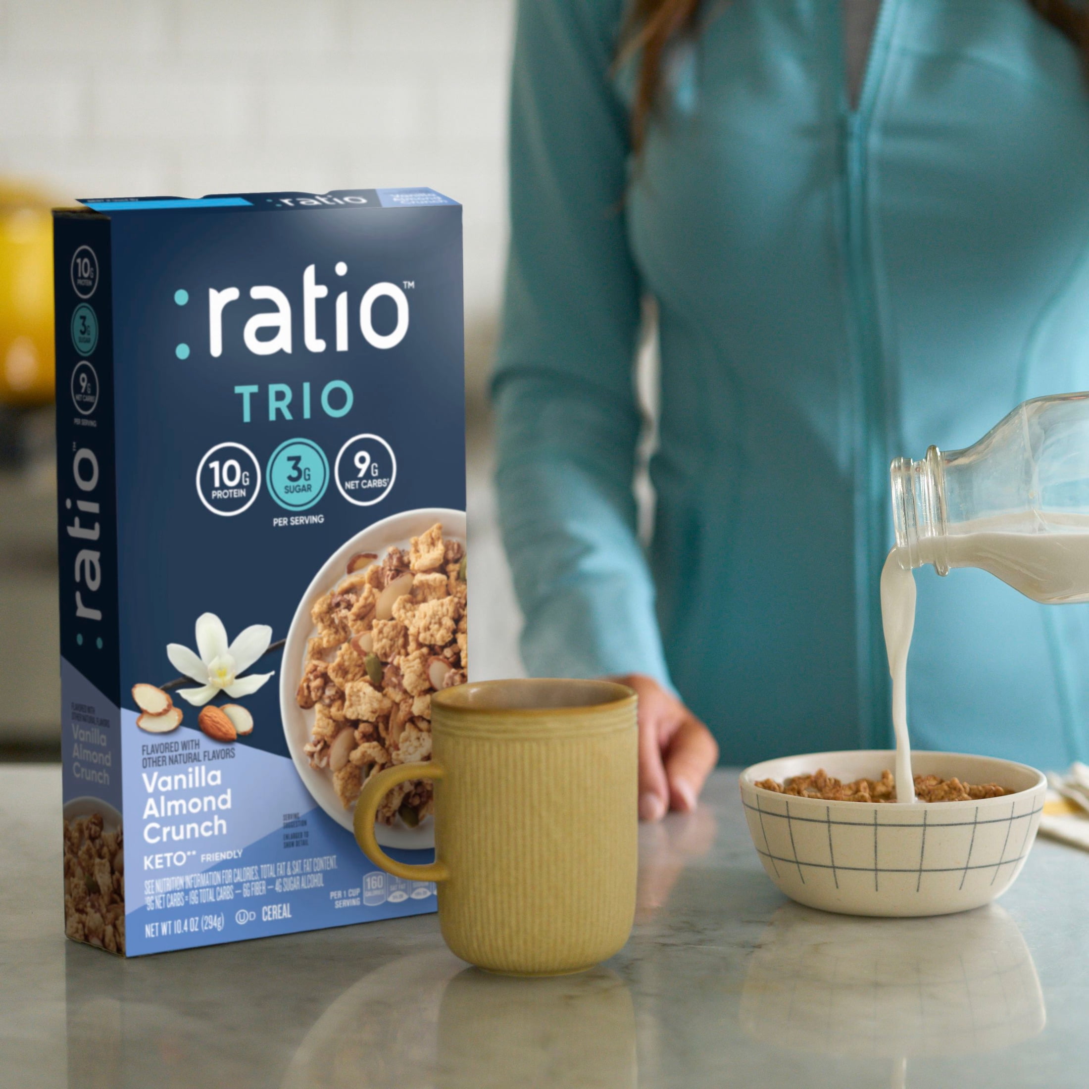 Ratio Trio Vanilla Almond Crunch Cereal, 10g Protein, Keto Friendly, 10.4 oz