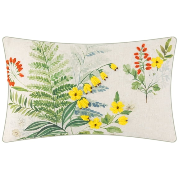 JWH Botanical Watercolor Fern and Yellow Floral Decorative Pillow Cover 12x20inch Farmhouse Cottage Home Decor