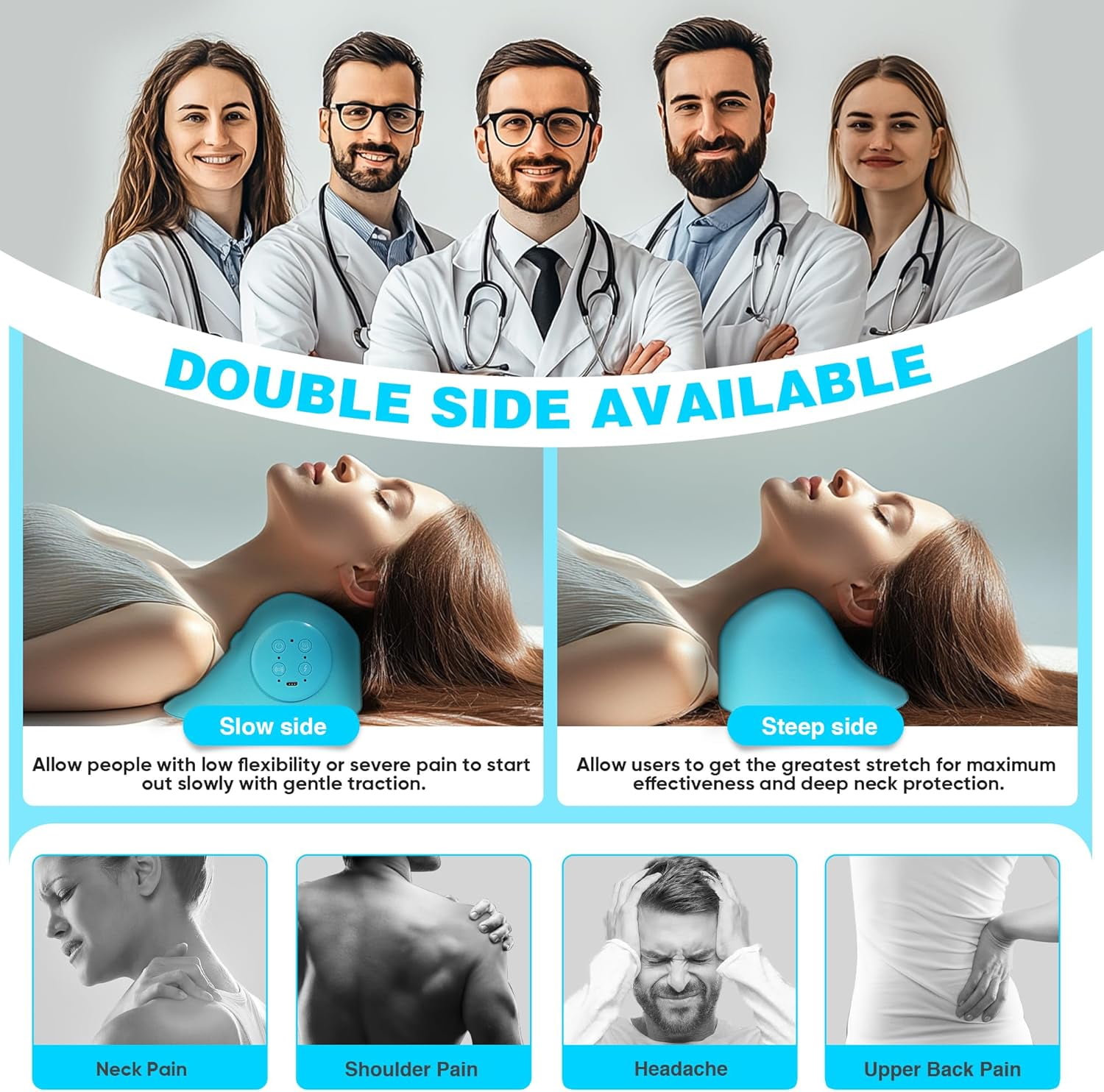 Electric Heated Neck Massager & Cervical Traction Pillow, 3 Mode Deep Tissue Stretcher for Pain Relief & Posture Correction