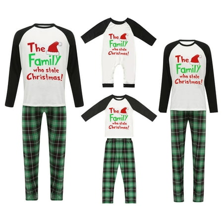 

Family Matching Christmas Pajamas Set Santa Hat Long Sleeve Tops and Plaid Pants Sleepwear Set