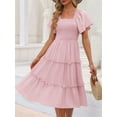 thumbnail image 5 of Women'S Summer Casual Flutter Sleeve Square Neck Smocked Midi Dress Pale Pinkish Gray XL, 5 of 7