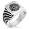 thumbnail image 1 of Stainless Steel All Seeing Eye Emblem Needle Stripe Pattern Biker Style Polished Ring, 1 of 1
