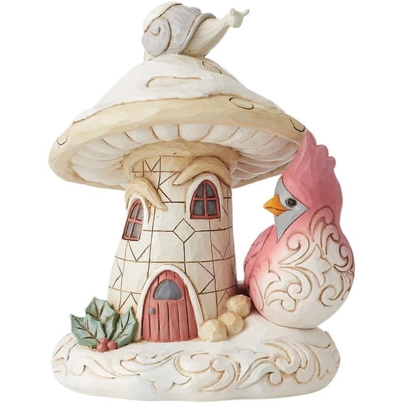Jim Shore White Woodland Home for The Holidays Gnome Mushroom House with Critter Figurine
