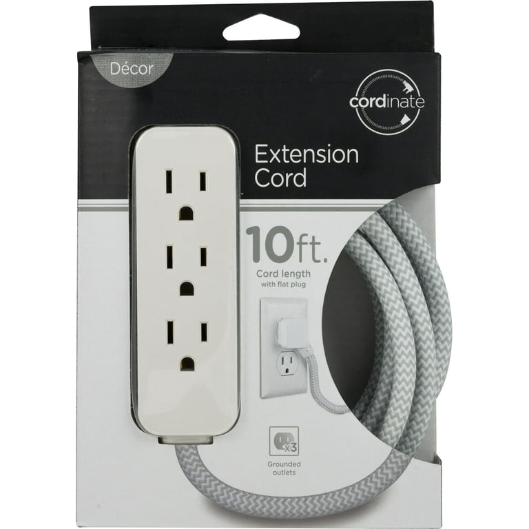 Cordinate 10ft. 3-Outlet Extension Cord, White/Gray – 39624