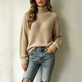 thumbnail image 2 of Xaqiouau Women Thick Textured Waffle Knit Turtleneck Sweater Soft Blend Oversized Long Sleeve Rib Cuff Fall Winter Warm Pullover Top Khaki XXL, 2 of 7