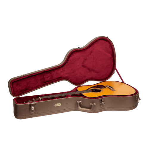 Crossrock Designer Series- Wooden Case for D28 Acoustic Guitar- Security Lock, Metal Feet, Storage Space- Chocolate Brown